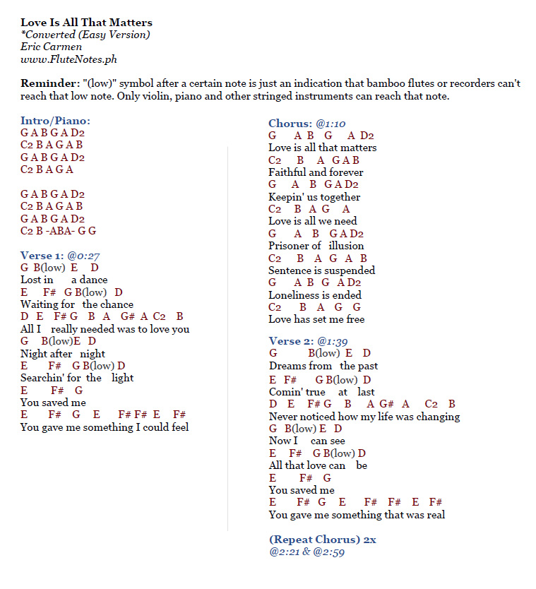 Brandy Love Is All That Matters Lyrics Love Is All That Matters - Eric Carmen | Music Letter Notation with